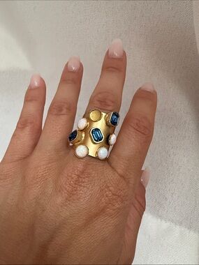 Lionette Gold Statement Ring with Blue and White Stones